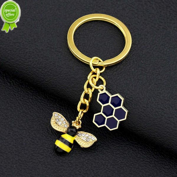 

new cute dripping oil small bee keychain honeycomb pendants insect keyring women bag ornaments car key holder accessorie couple gift