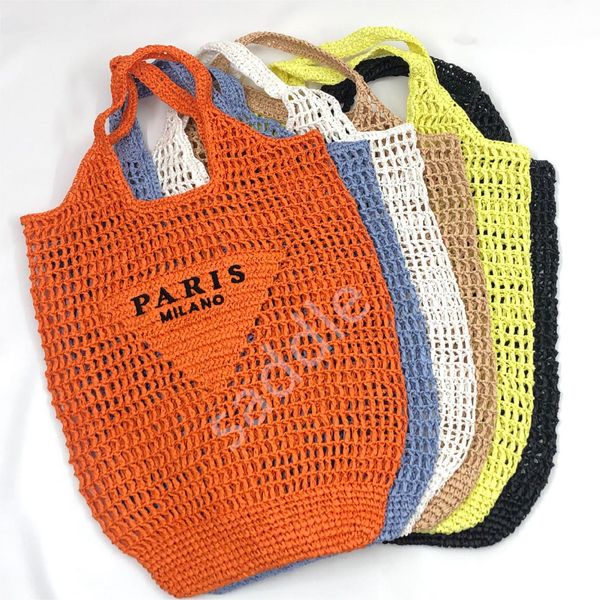 

fashion beach bags raffia designer tote bag straw mesh pocket shoulder bag cool summer letter soft handbags shopping bag without box various