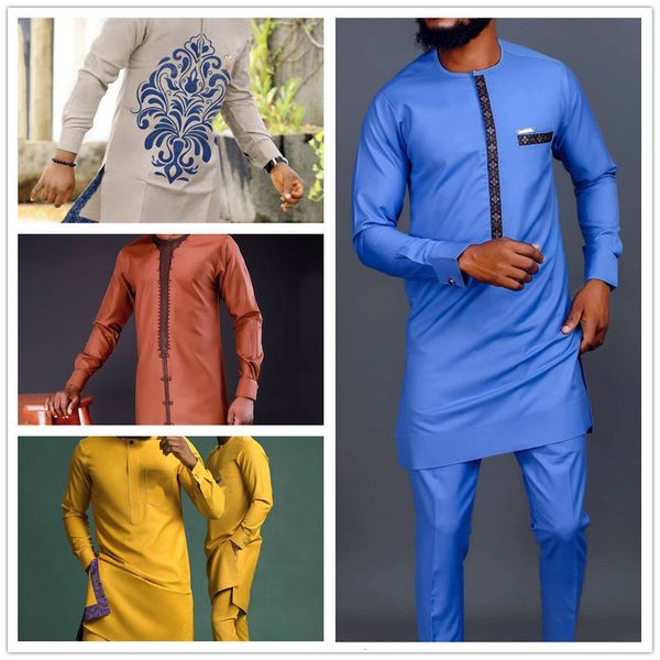 

men's tracksuits men's suits solid color simple shirts and pants two-piece sets outfit fashion casual party wedding african man cl, Gray