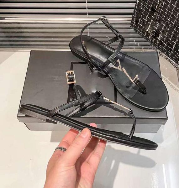 

summer design round head shoes sandal flats cassandra black calfskin leathers flip flop sandals slipper ankle strap cool mens flat slippers