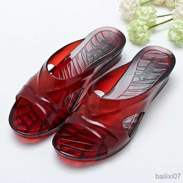 

slippers transparent plastic home anti-slip high-heeled women's slippers slope shoes for women slides older mothers sandals, Black