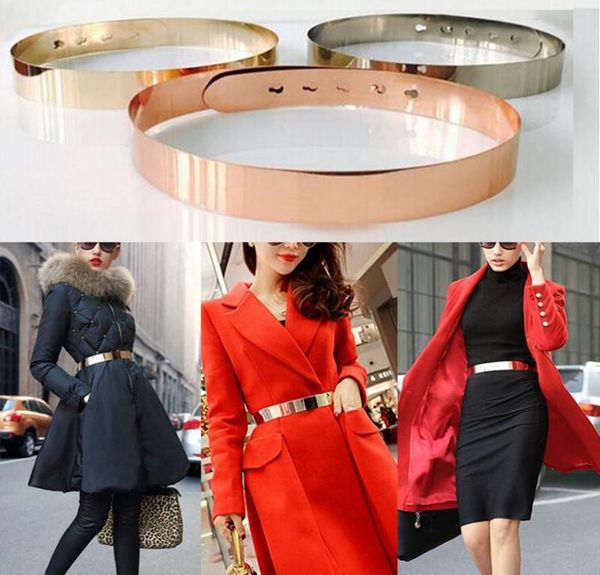 

belts women adjustable metal waist belt metallic bling gold plate slim simple us1590076, Black;brown