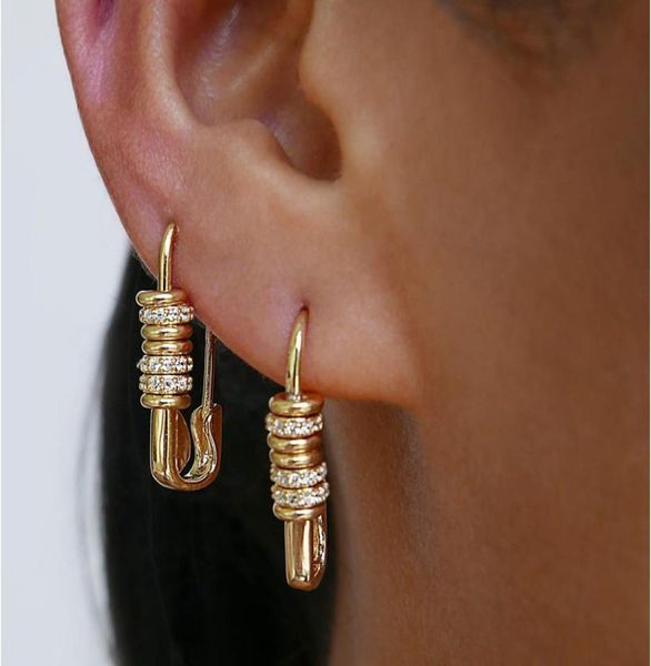

2021 new design slider moving round spacer beads pave white cz safety pin earring for women fashion7684532, Golden;silver