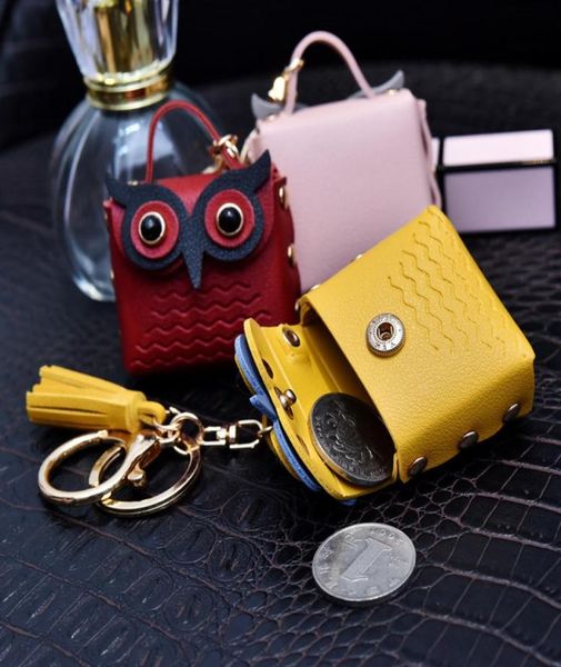 

cute mini ladies leather bag keychain owl coin purse earphone bag car key charm luggage pendant gift for girlfriend keyfob1514675, Silver