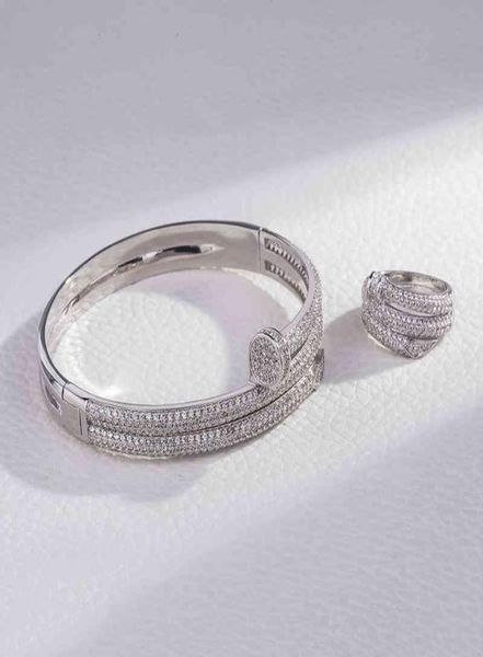 

popular asian gold inlaid zircon double ring nail bracelet fashion personalized jewelry1394587, Golden;silver