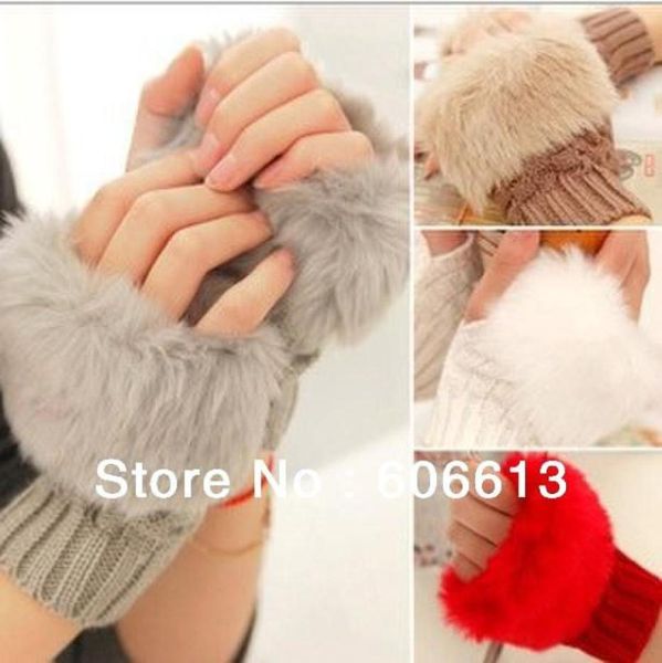 

fashion winter arm warmer fingerless gloves knitted fur trim gloves mitten 12pairslot 1643064, Blue;gray