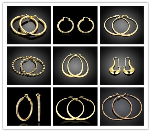 

mixed style hoop earrings 18k gold plated jewelry pretty cool party style 9pair lot7945420, Golden;silver