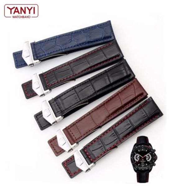 

genuine leather bracelet 19mm 20mm 22m for tag heuer watchband men wristwatches band accessories fold buckle leather watch strap 22281587, Black;brown