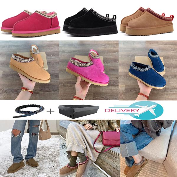 

2023 slipper womens slippers chestnut fur fuzzy slides classic mules ultra mini platform boot les petites slip-on suede wool blend comfort w, Black