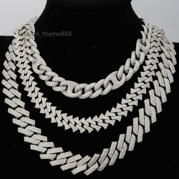 

hip hop mens jewelry necklace yellow gold 20cm 22cm heavy thick diamond miami chain ice cuban link chain prong iced out cuban, Silver