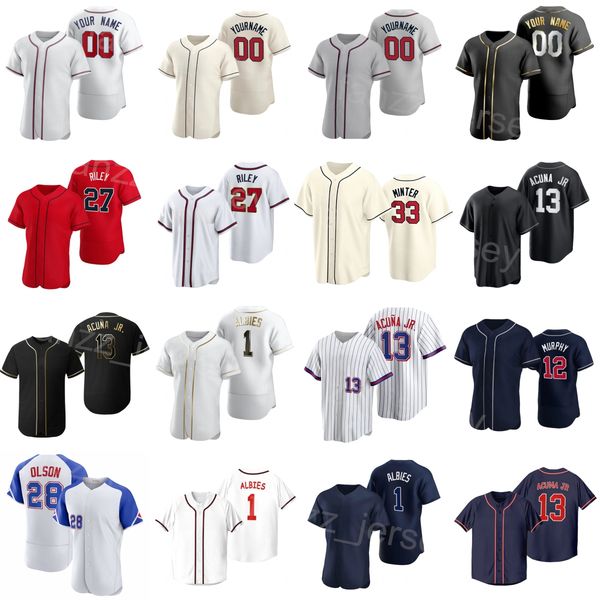 

baseball 27 austin riley jersey 12 sean murphy 8 eddie rosario 33 aj minter 13 ronald acuna jr 1 ozzie albies 28 matt olson 38 guillermo her, Blue;black