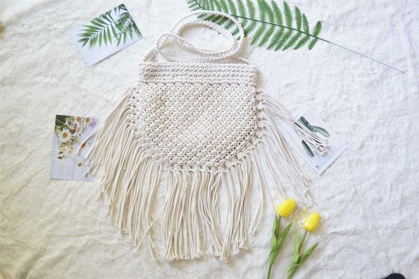 

new cotton thread tassel shoulder bag women's summer cotton rope bag 230518