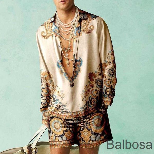 

new arrivals plus size mens designer track suit lapel neck two piece set 2023 new summer 3d printed fashion casual loose fitting shirt short, Gray