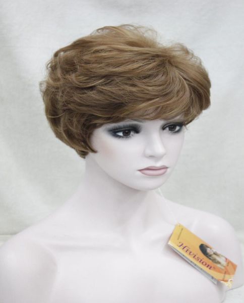 

e101 synthetic brown women lady short curly hair wig natural full wig cospaly m1005446, Black;brown