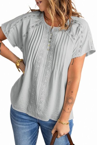 

crochet eyelet short sleeves 2023 new y94r#, White
