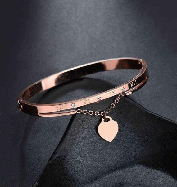 

luxury rose gold stainless steel bracelets bangles female heart wedding love brand charm bracelet for women famous jewelry3514427, Black