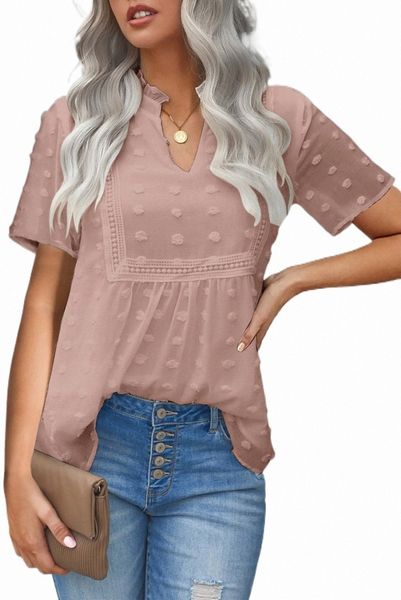 

pink swiss dot short sleeve flowy 2023 new y9vi#, White