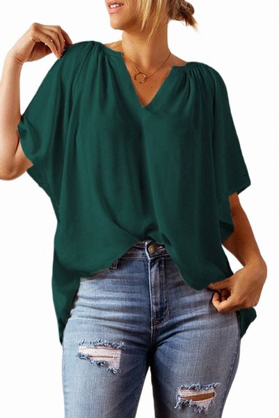 

green split neck pleated loose 2023 new w7hy#, White