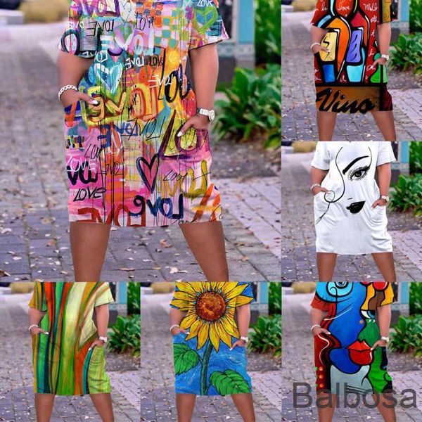 

the new listing plus size womens designer dress 2023 summer casual ladies v-neck large dresses 3d printed loose relaxed short sleeve a-line, Black;gray