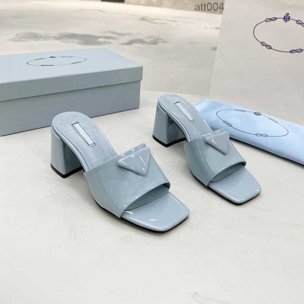 

with box brushed leather chunky heeled slides slipper for women summer lady mules sandals mid block heels slide classic wedding footwear cas, Black