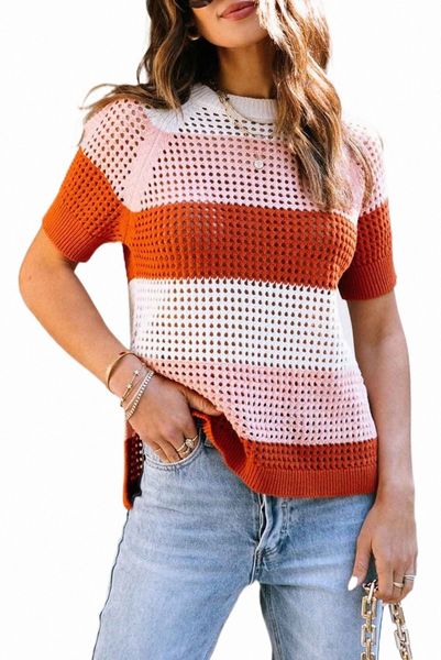 

brown crochet knit colorblock stripe 2023 new c7z5#, White
