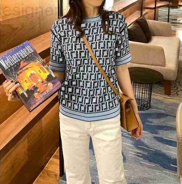 

women's t-shirt designer 2022 new high-quality temperament all-match round neck t-shirt ice silk small shirt was thin jacquard knitted, White