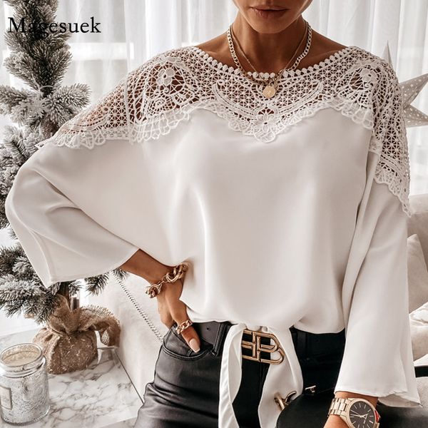 

women's blouses shirts crochet embroidery lace women autumn stitching white vintage elegant ladies blusas 12459 230518