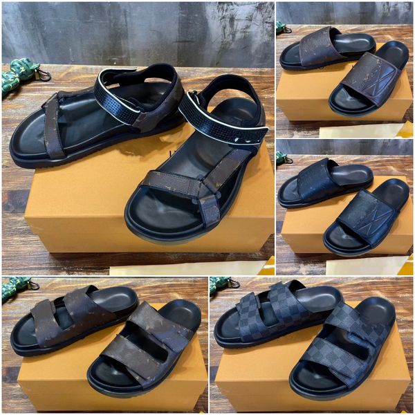 

panama sandals designer men classic sandal slippers summer fashion miami mules shoes tpu outsole leather waterproof table sandal size 38-45, Black