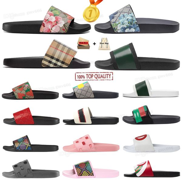 

designer men women sandals with correct box dust bag fashion print slide summer wide comfortable flat slippers size 35-48 o086, Black