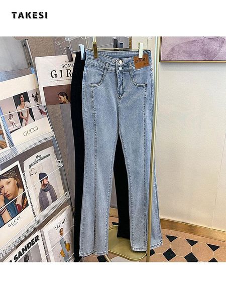 

jeans fashion women blue split flared jeans loose straight casual wash black harajuku denim pants high street long trousers jeans