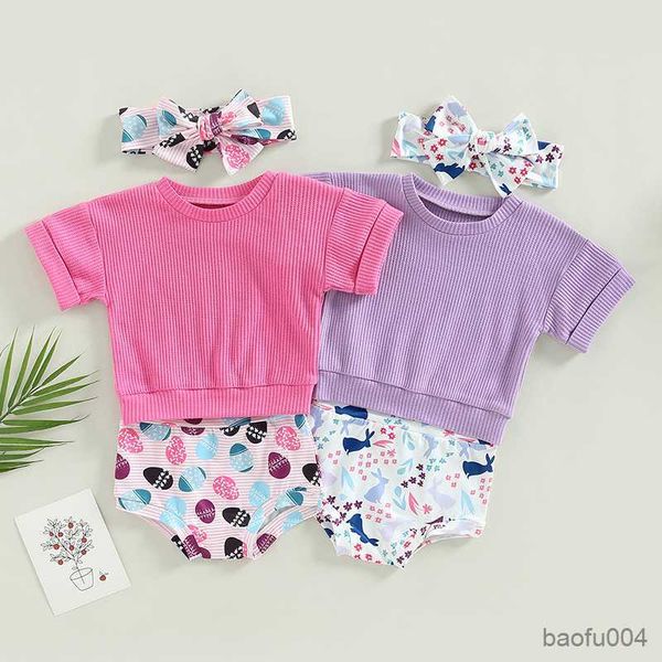 

clothing sets 3pcs easter infant baby girl clothes set cotton newborn short sleeve shorts hairband suit baby summer outfits clothing r23051, White