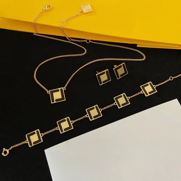 

designer chains necklaces set for necklace bracelet earring mens designer black f letter jewelry men luxury designers gold chain f pendant, Silver