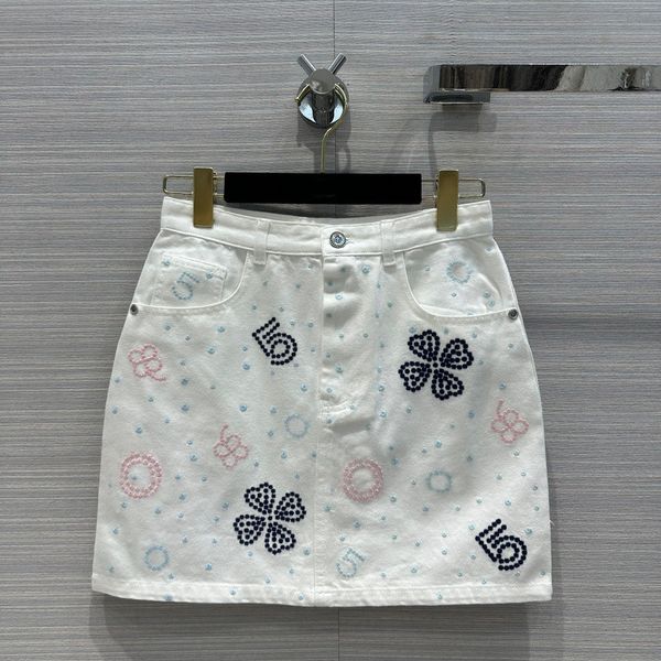 

2023 fashion designer new flower pattern button skirts jeans women casual high waist lady skirt pocket skirt, Black
