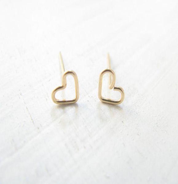 

10pairs s026 gold silver tiny line hollow out heart studs earrings simple wire wrapped open love heart stud earrings jewelry4981714, Golden;silver