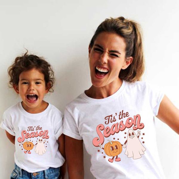 

family outfits this is the season for halloween shirts cotton mothers and children's halloween costumes pumpkin prints and home costume, Blue