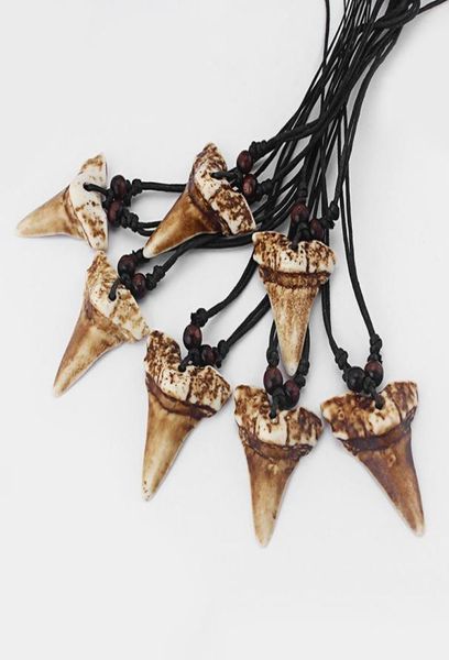 

12pcs faux yak bone brown shark tooth teeth pendant necklace black wax cord adjustable necklace jewellery4122130, Silver