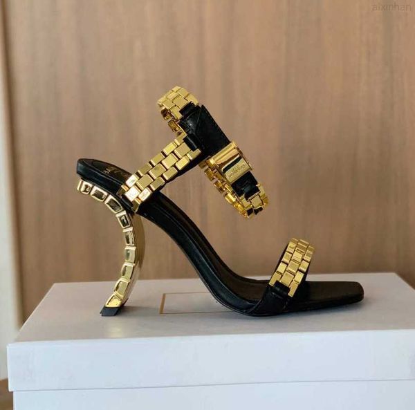 

roman metal watch with decorative sandals 105mm women's show shows luxury designer shoes quality leather high heels factory shoe, Black