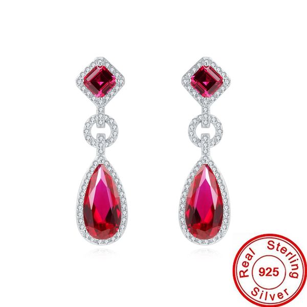 

handmade ruby diamond earrings 100% real 925 sterling silver party wedding drop dangle earrings for women jewelry gift
