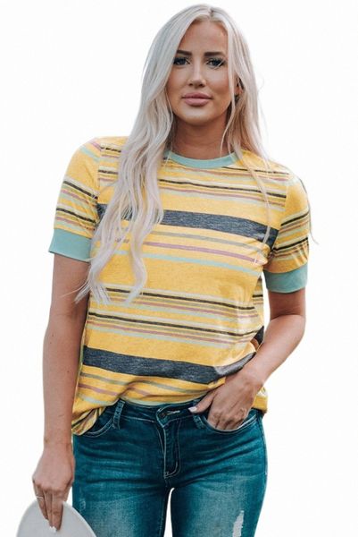 

multicolor stripes crew neck t shirt 2023 new m6ww#, White