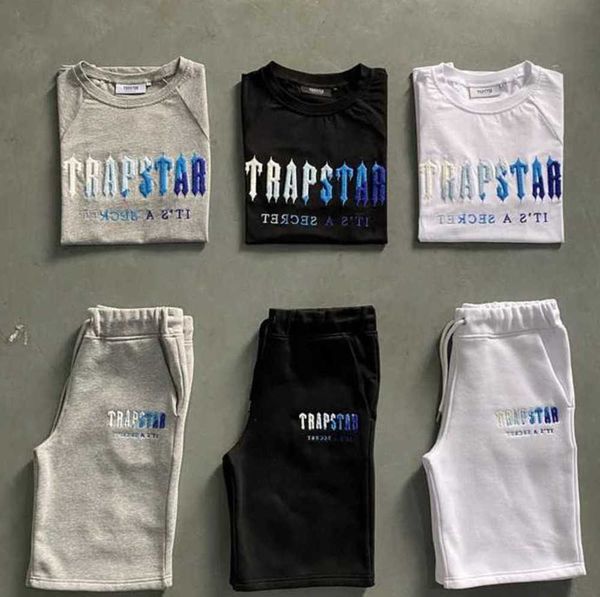 

men's trapstar t shirt set letter tracksuit short sleeve plush shorts 23essa new design, White;black
