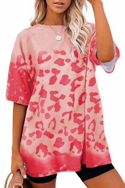 

pink leopard bleached boyfriend t shirt with holes i3w3#, White