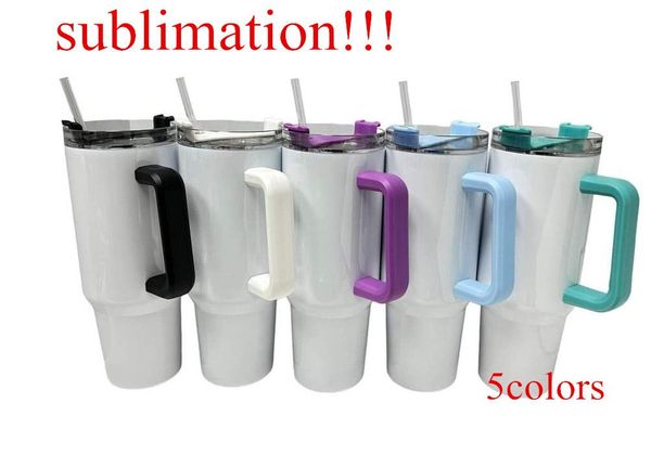 

sublimation 40oz reusable tumbler with colorful handle leak proof lid stainless steel cup insulated travel cup coffee mug handle can remove