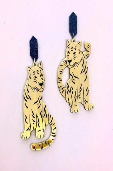 

exaggerated gold color irregular simulation tiger acrylic dangle earrings for women men fashion animal jewelry mirror surface ear 3352791, Silver
