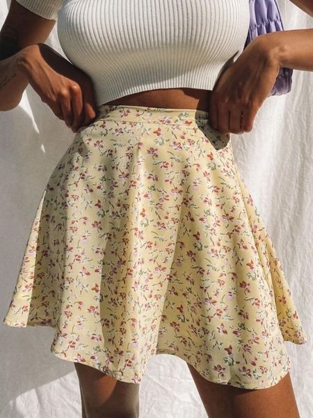

skirts tossy boho floral print party skirt summer high waist pleated skirt short beach frills mini skirts for women 230519, Black
