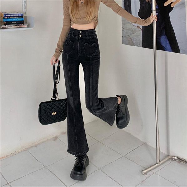 

jeans mom black high waist flare jeans boyfriend bell bottom denim skinny woman's jeans female wide leg vintage jeans, Blue