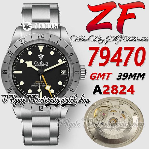 

zf gmt zf79470 a2836 zf2836 automatic mens watch 39mm blacks dial luminous markers sapphire stainless steel bracelet 2023 super version eter, Slivery;brown