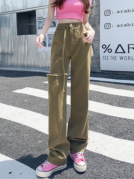 

jeans guuzyuviz loose ripped jeans for women casual hole denim trousers high waist cool streetwear baggy wide leg jeans women, Blue