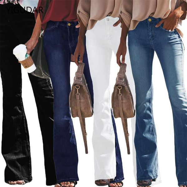 

jeans flared jeans woman high waist denim trousers for female blue white black elastic skinny fashion classic leisure wide leg pants