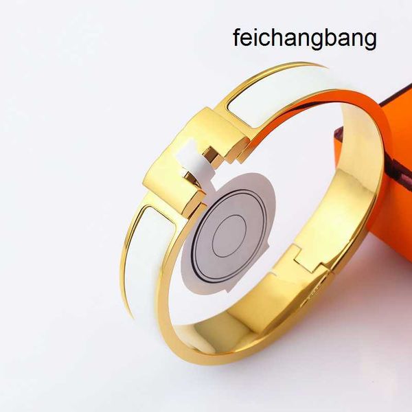 

designer h home enamel colors 12mm h bracelets bangle for women stainless steel 18k gold plated cuff letter clasp bangles lovers gift jewelr, Black