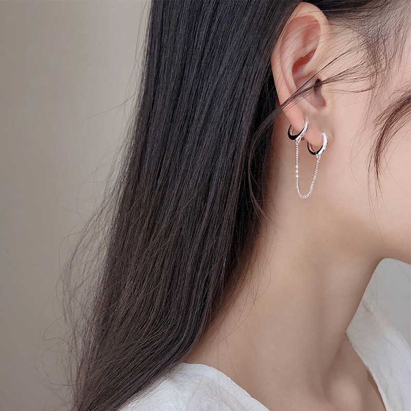 

charm real 925 sterling silver chain double ear buckle tassel simple personality multi-eye double pierced female earring gift jewelry aa2305, Golden